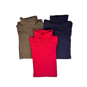 Lands End Mens Knit Minimalist Turtleneck Bundle 3x Brown Navy Red Medium 38-40